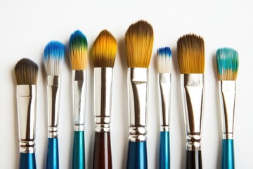 Fototapeta premium A collection of paint brushes arranged side by side, ready for use