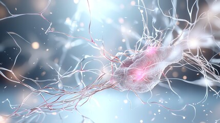 Intricate neural network visual with glowing synapses, representing connections and communication in the brain.