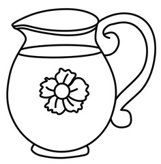 Cute cartoon hand drawn vector water jug coloring page.