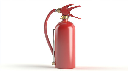 Obraz premium Realistic red fire extinguisher with nozzle set, illustration isolated on white background. Portable fire extinguishing equipment.