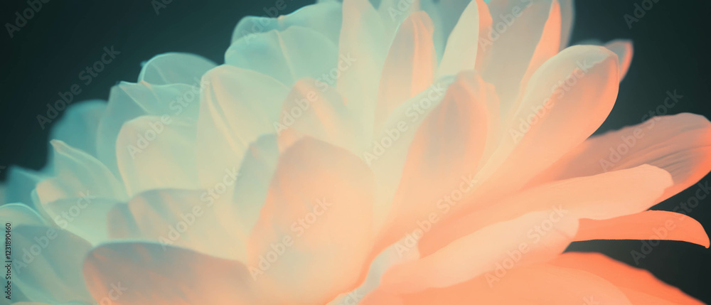 Poster layered petals with subtle depth of field create a soft focus effect on black background