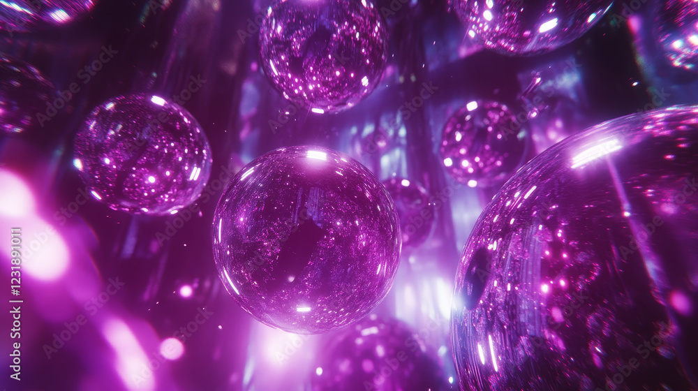 Poster abstract floating spherical blobs in soft pink and purple gradient. smooth rounded holographic shape