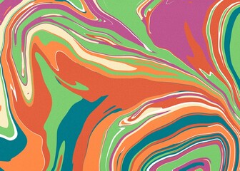 Groovy hippie 70s wallpaper texture. Waves, swirl and twirl pattern background. Twisted and distorted header for website or social media. Retro psychedelic style.