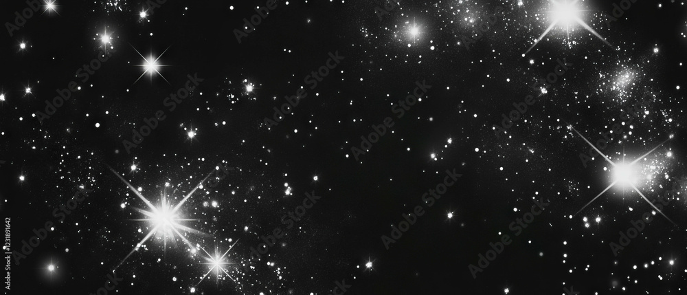 Poster bright star shapes and light bokeh create a magical celestial effect against a dark backdrop