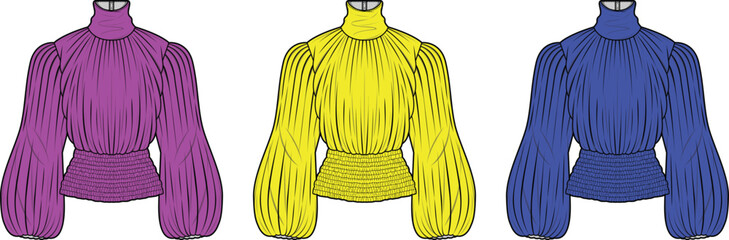 Elegant Women's Smocked Blouse Fashion Design Flat Sketch