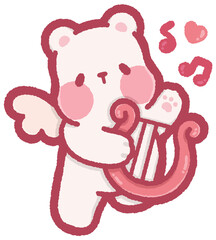Obraz premium cute polar bear cupid with wings holding lyre for valentine designs