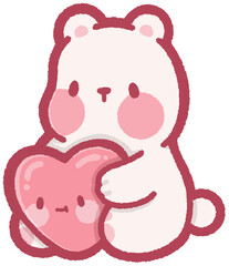 cute polar bear sitting and holding a pink heart for Valentine's Day