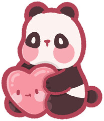 cute panda sitting and holding a pink heart for Valentine's Day