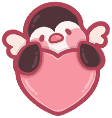 cute penguin cupid with heart frame for Valentine's Day