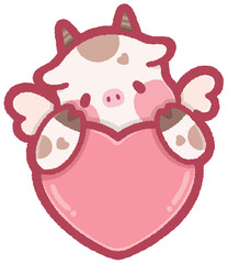 cute cow cupid with heart frame for Valentine's Day