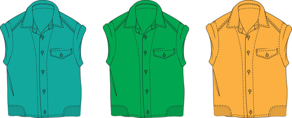 Sleeveless Shirt Design Template- Fashion Apparel Tech Pack Illustration