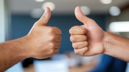 Successful recruitment interview with thumbs up and corporate teamwork