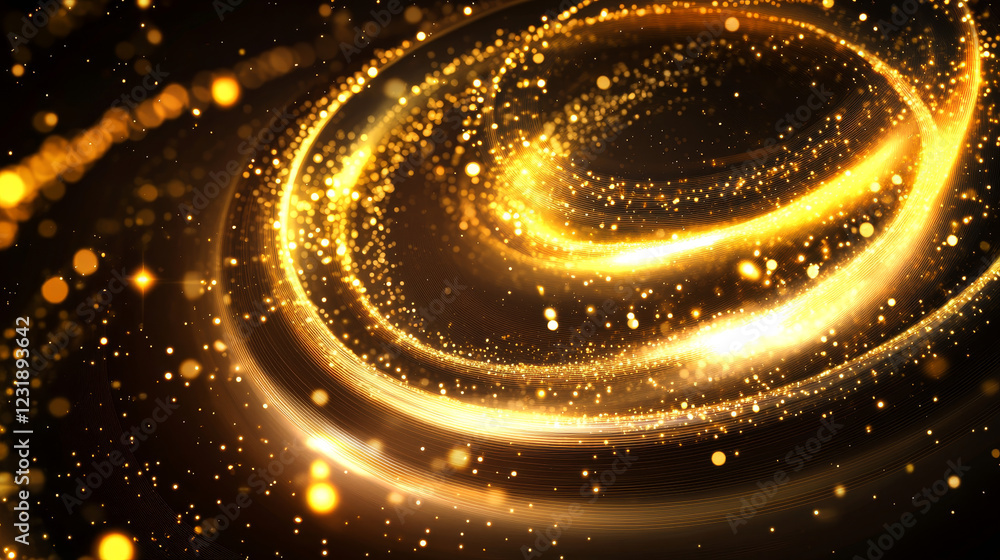 Poster magic light circle and spiral neon elements with swoosh effect and glowing sparkles. realistic vecto