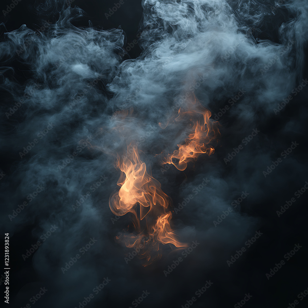 Poster ethereal smoke and flame blend in dramatic display of light and shadow, creating captivating visual 