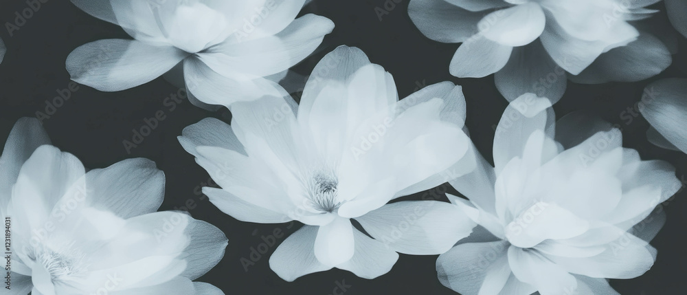 Poster soft light reflections on delicate flower petals creating an ethereal overlay texture