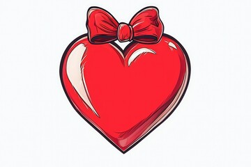 A cartoon-style red heart with a bow on top, isolated on a white background with space for text.