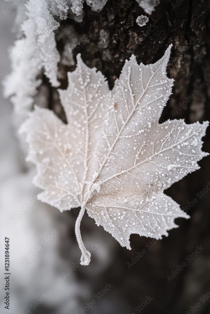 Poster a close-up image of a single leaf on a tree branch, highlighting the texture and veins