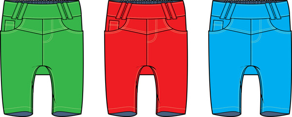Kids Fashion Design- Stylish Capri Pants in Green, Red, and Blue
