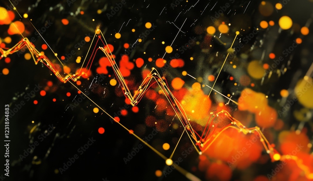 Poster abstract financial graph showing downward trend with bokeh lights.