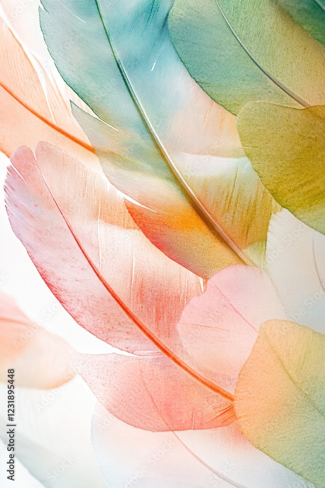 Poster a detailed view of vibrant feathers, great for use in design projects or as a texture