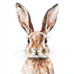 Obraz premium Watercolor portrait of a curious brown bunny.