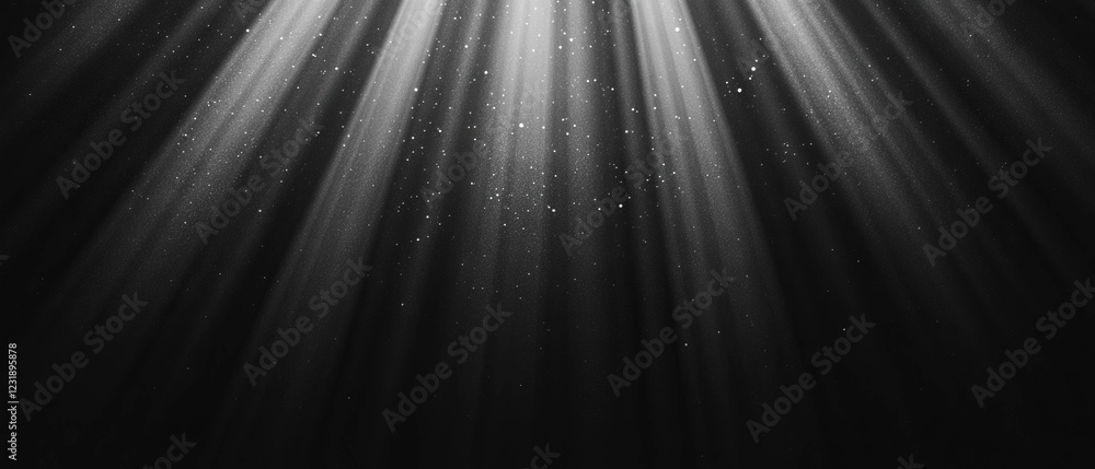 Poster light rays vary in intensity, forming a captivating overlay texture on a dark backdrop