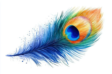 Obraz premium Watercolor Peacock Feather: Vibrant Hues, Elegant Detail.