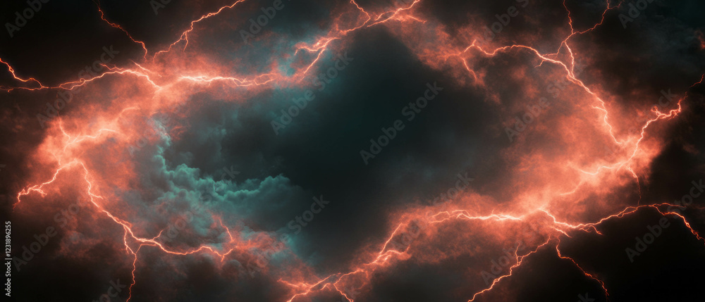 Poster vibrant lightning arcs create energetic frame with curved lines against dark backdrop