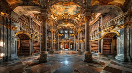 Fototapeta premium Magnificent Baroque Library: A Symphony of Books and Gold