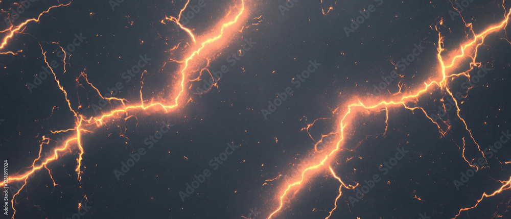 Poster exploring the intricate textures of lightning with macro details on a dark background
