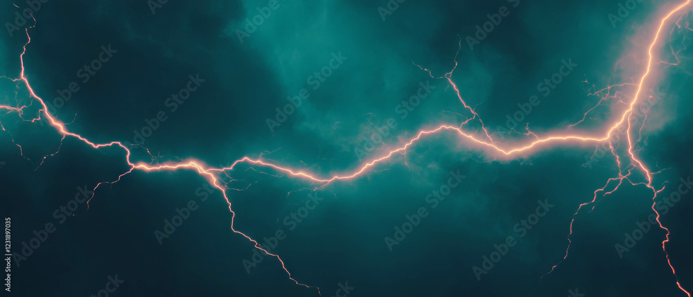 Poster close-up view of intricate lightning frame with electric sparks on dark backdrop