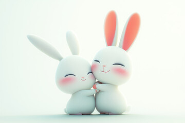 Two adorable bunnies embracing, cute and cuddly.
