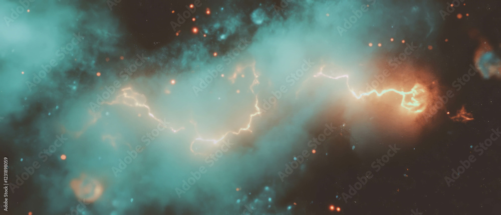 Poster bright lightning frame texture with blurred background and depth of field effects at night