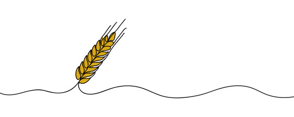Continuous one line drawing of an ear of wheat. Linear style. Logo