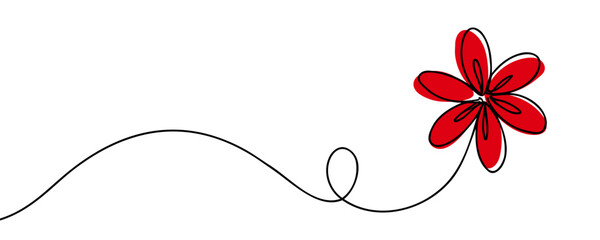 The flower is drawn as a continuous line. Vector illustration.