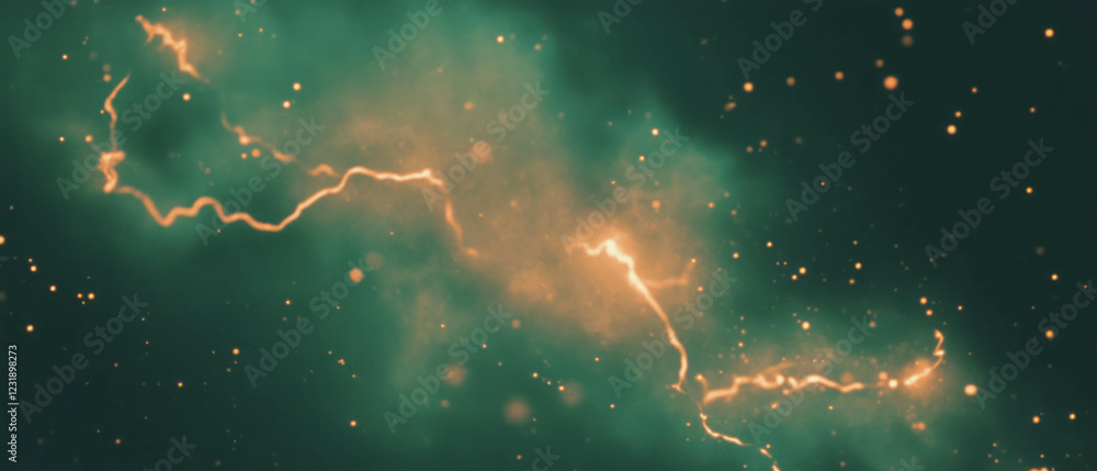 Poster dynamic lightning frame overlay with focused details and blurred background in striking design