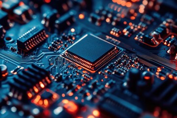 Fototapeta premium A detailed image of a computer motherboard components