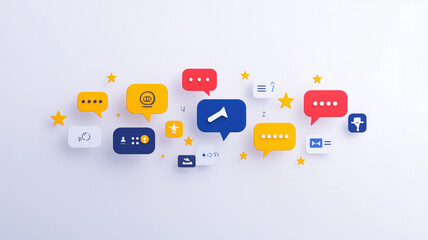 レビューと対話を象徴するミニマルなスピーチバブルのデザイン