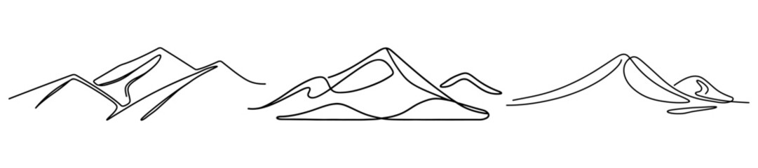 Mountains, hills continuous one line icon drawing on white background.