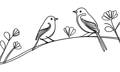 Bird on a branch. Continuous one line drawing.