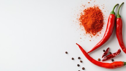 Bright red chili peppers and vibrant chili powder create a spicy allure