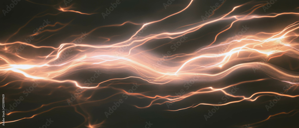 Poster dynamic lightning frame with vibrant light trails and motion blur on a dark background