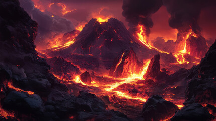 Volcano ground texture with lava in cracks and broken stones. Volcanic rocks with light effect in fissures and land surface breaks with hot magma, vector cartoon illustration