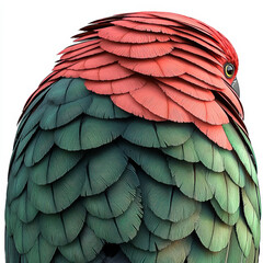 Obraz premium Red and green parrot feathers, intricate detail, avian plumage.