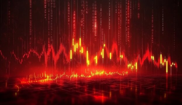 Red digital stock market chart with falling numbers.