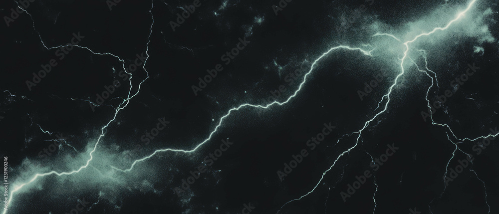 Poster dramatic lightning overlay with static noise and grainy texture set against a black background