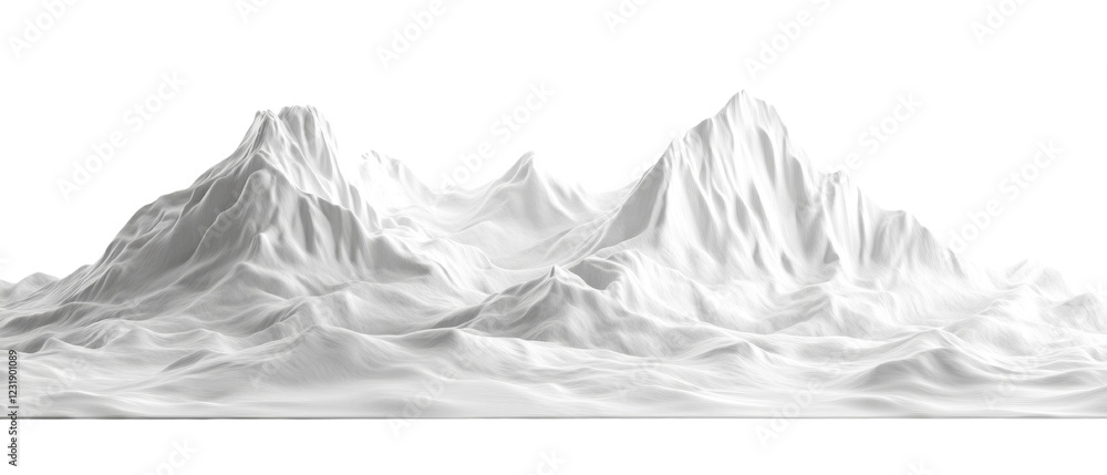 Poster A digitally rendered abstract image depicting a white mountain range landscape with smooth undulating surfaces and peaks.