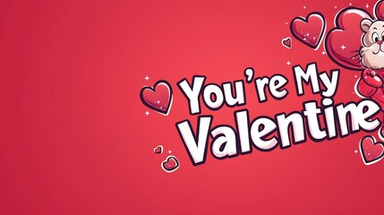 A cute banner with cartoon-style hearts and "You're My Valentine" written in bold font, placed on a red background.