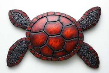 Fototapeta premium Intricate red and black sea turtle sculpture.