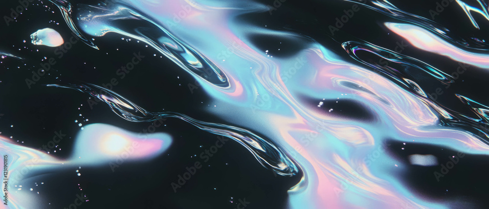 Poster liquid bubbles with reflective surfaces creating a mesmerizing display against a dark backdrop